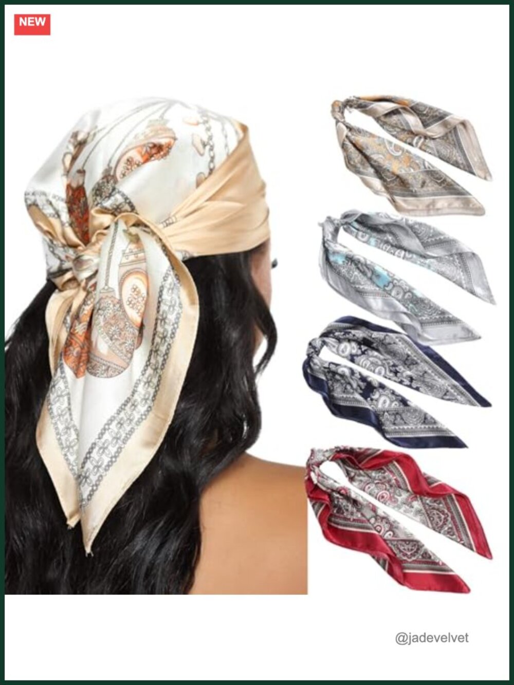 Set of 4 Silk Blend Satin Bandanas Square Headscarves Women Hair Neck Scarf
